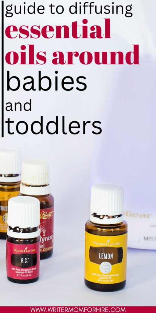 pinterest graphic to share this info about diffusing essential oils around babies and toddlers