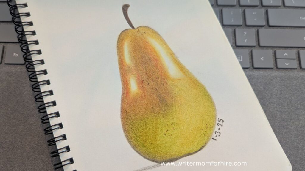 a pear that I drew and colored - a fun hobby for stay at home moms